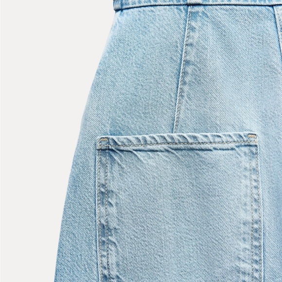 zara small Light Blue Denim Halter Jumpsuit - Picture 5 of 12